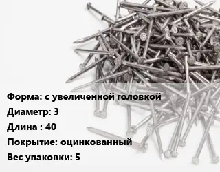 Гвоздь с увеличенной головкой 3х40 оцинкованный 5